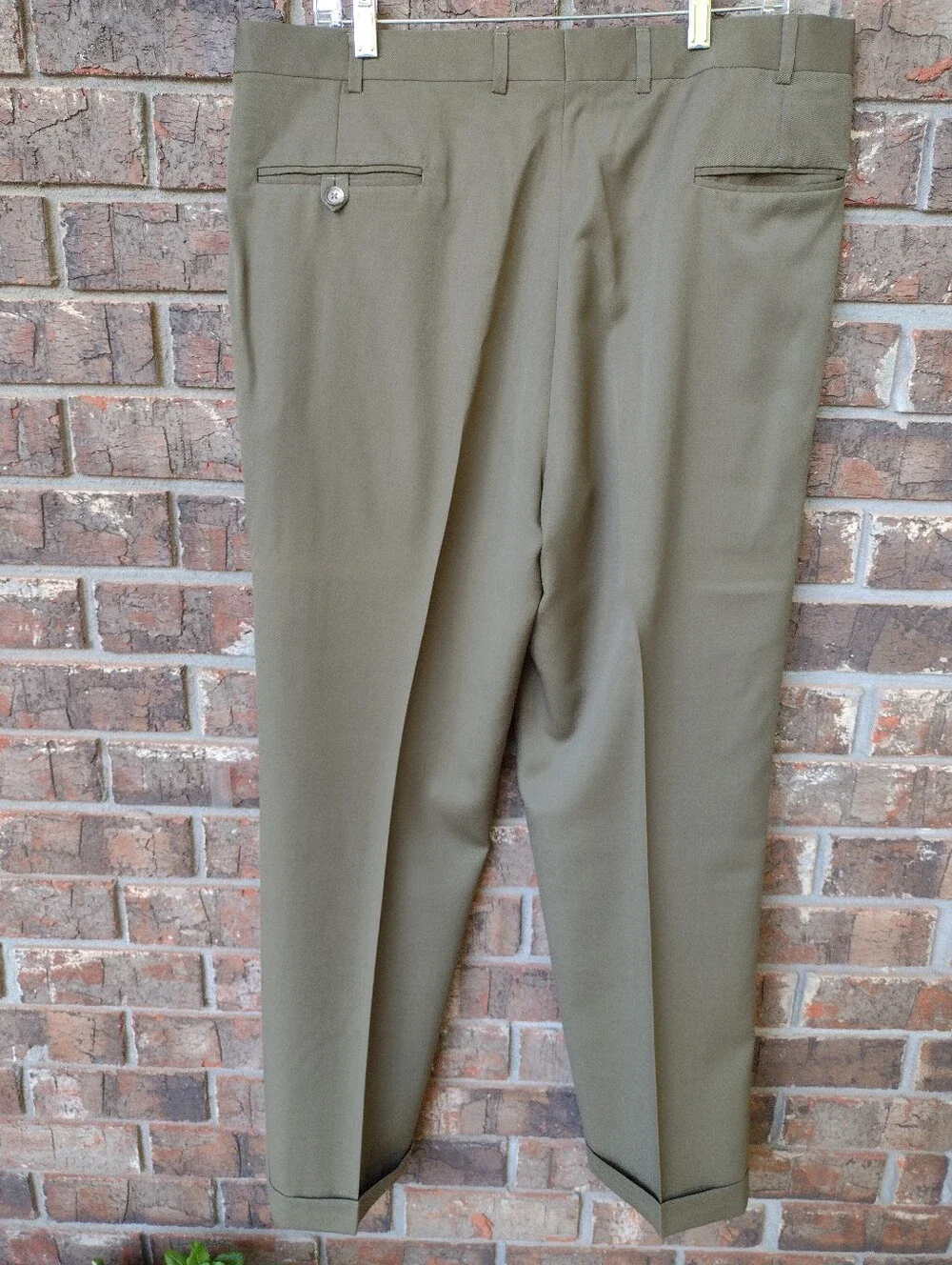 VTG Brooks Brothers Wool Dress Pants Men 36X30 Olive Pleated Cuffed Made In USA